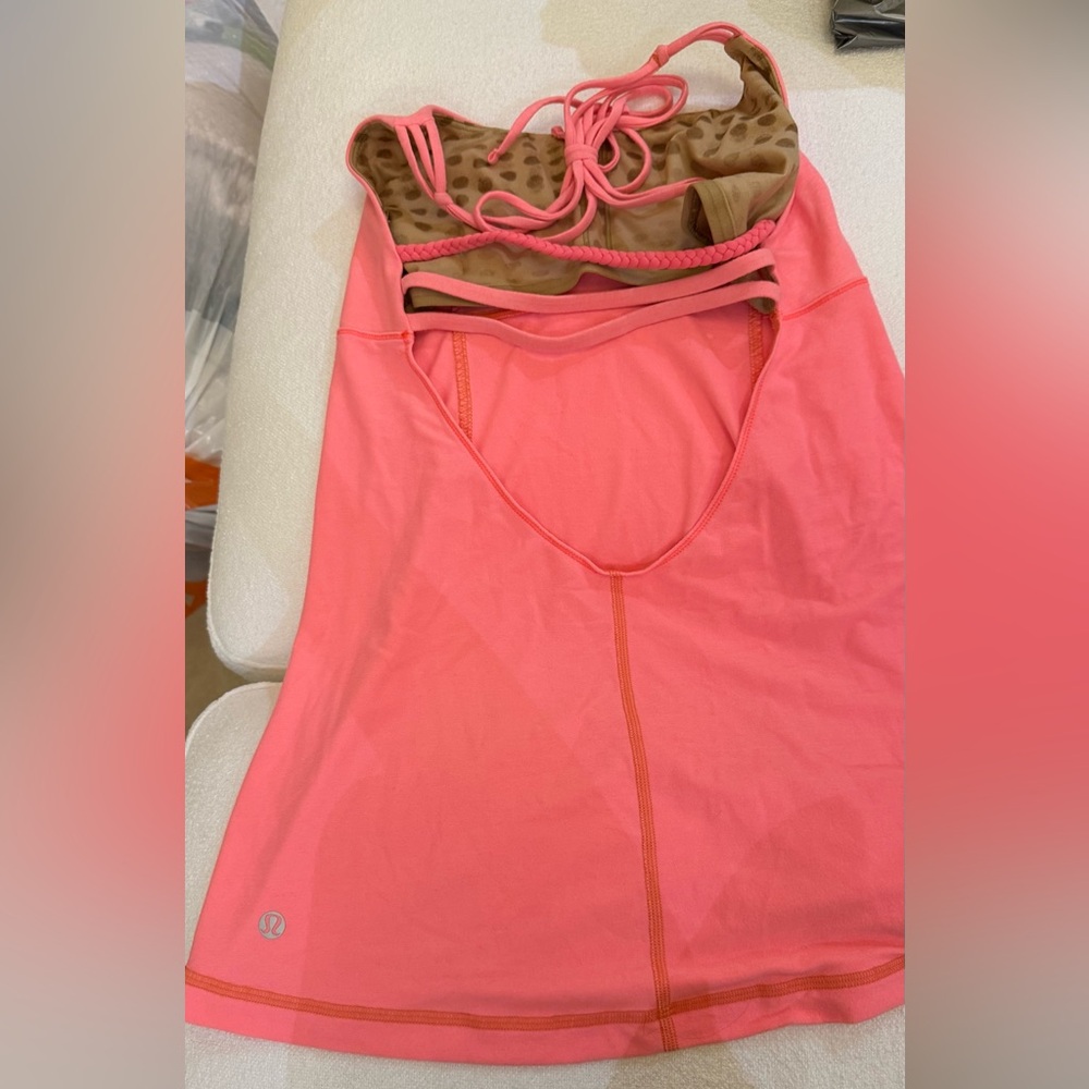 Lululemon orange halter tank workout top open back! medium